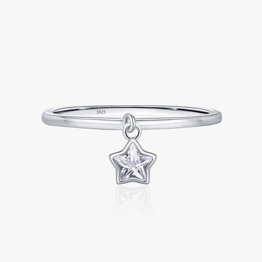 Silver Sparkling Star Pendant Ring