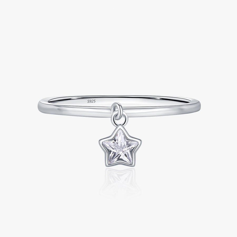 Silver Sparkling Star Pendant Ring