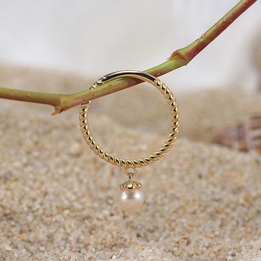 Gold Plated Sterling Silver Freshwater Pearl Dangling Ring