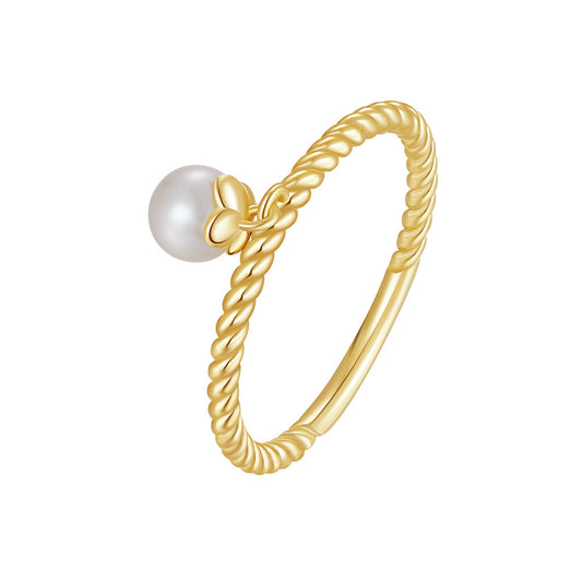 Gold Plated Sterling Silver Freshwater Pearl Dangling Ring