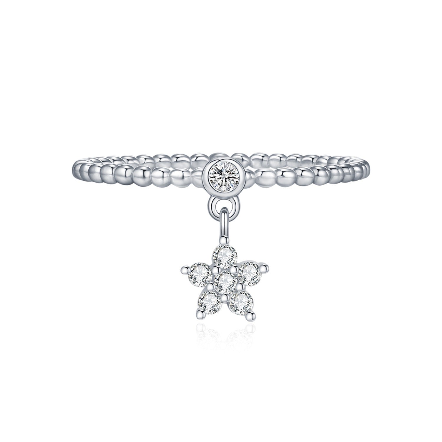 Moissanite Flower Drop Bead Ring in Sterling Silver