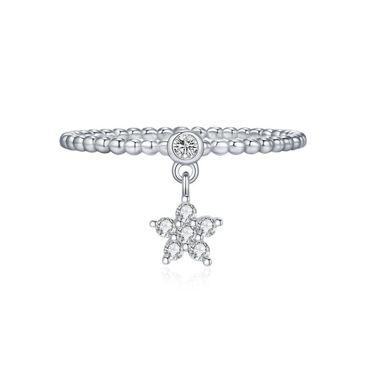 Moissanite Flower Drop Bead Ring in Sterling Silver