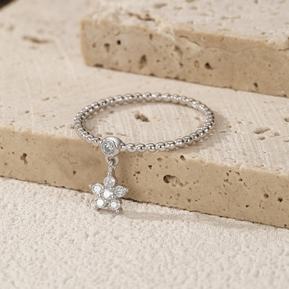 Moissanite Flower Drop Bead Ring in Sterling Silver