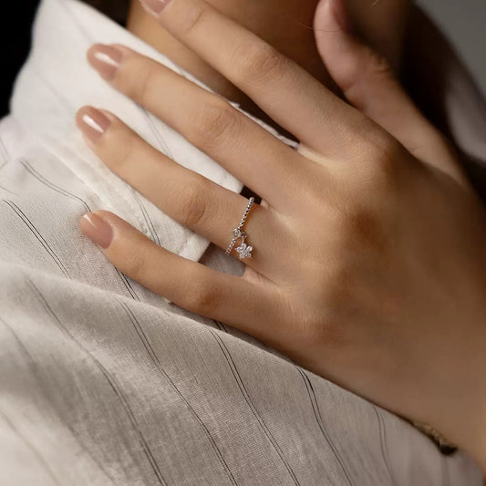 Moissanite Flower Drop Bead Ring in Sterling Silver