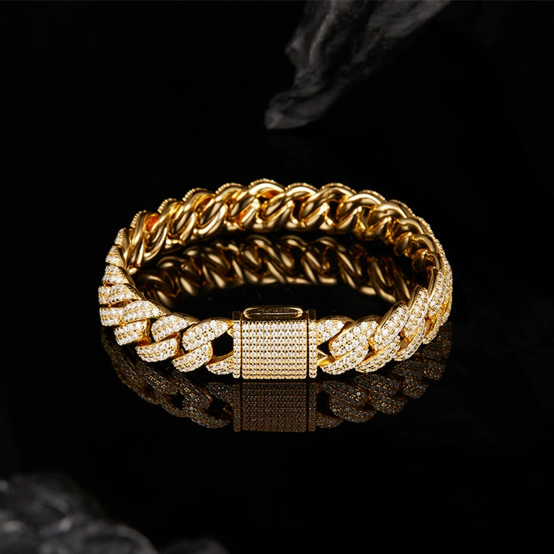 10mm Moissanite D Color Sterling Silver Cuban Link Bracelet