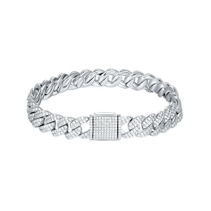10mm Moissanite D Color Sterling Silver Cuban Link Bracelet