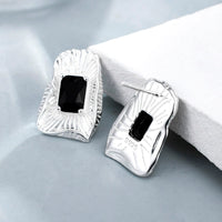 Sterling Silver Black Irregular Geometric Earrings