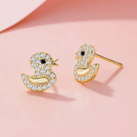 Gold Plated Sterling Silver Duck Stud Earrings