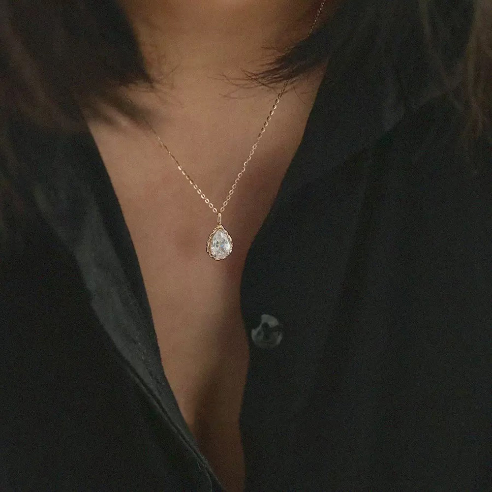 Gold Plated Teardrop Cubic Zirconia Pendant Necklace