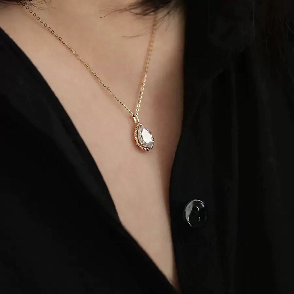 Gold Plated Teardrop Cubic Zirconia Pendant Necklace