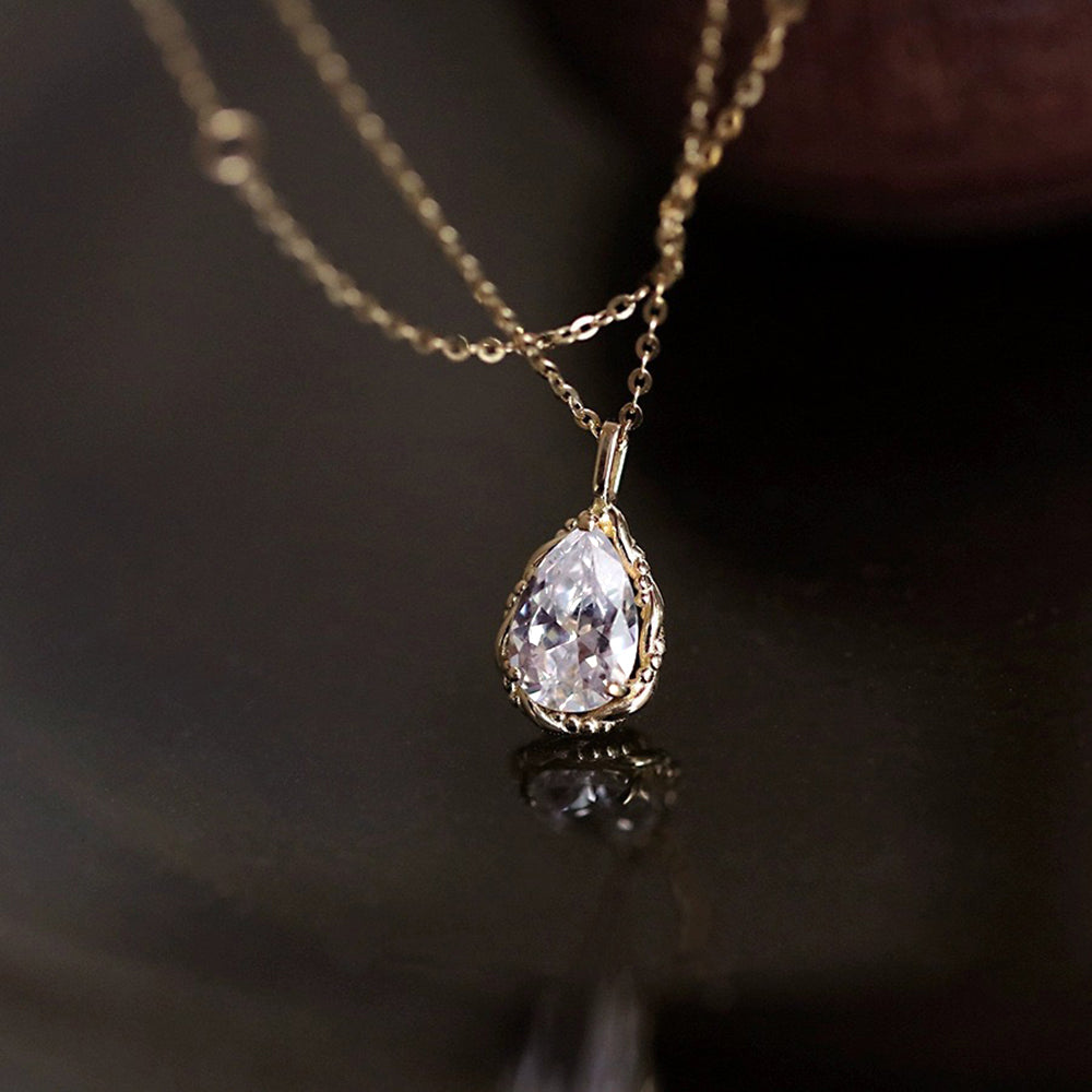 Gold Plated Teardrop Cubic Zirconia Pendant Necklace