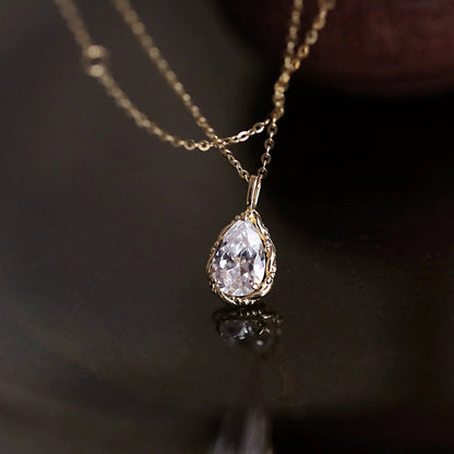 Gold Plated Teardrop Cubic Zirconia Pendant Necklace