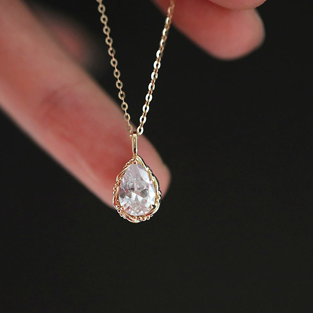 Gold Plated Teardrop Cubic Zirconia Pendant Necklace
