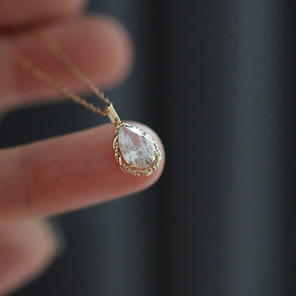 Gold Plated Teardrop Cubic Zirconia Pendant Necklace