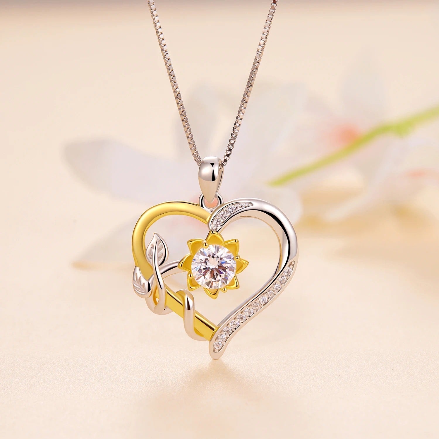 Sterling Silver Sunflower Heart Necklace