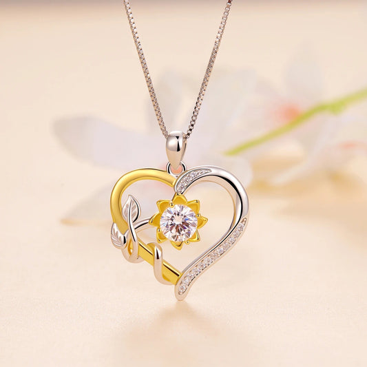 Sterling Silver Sunflower Heart Necklace