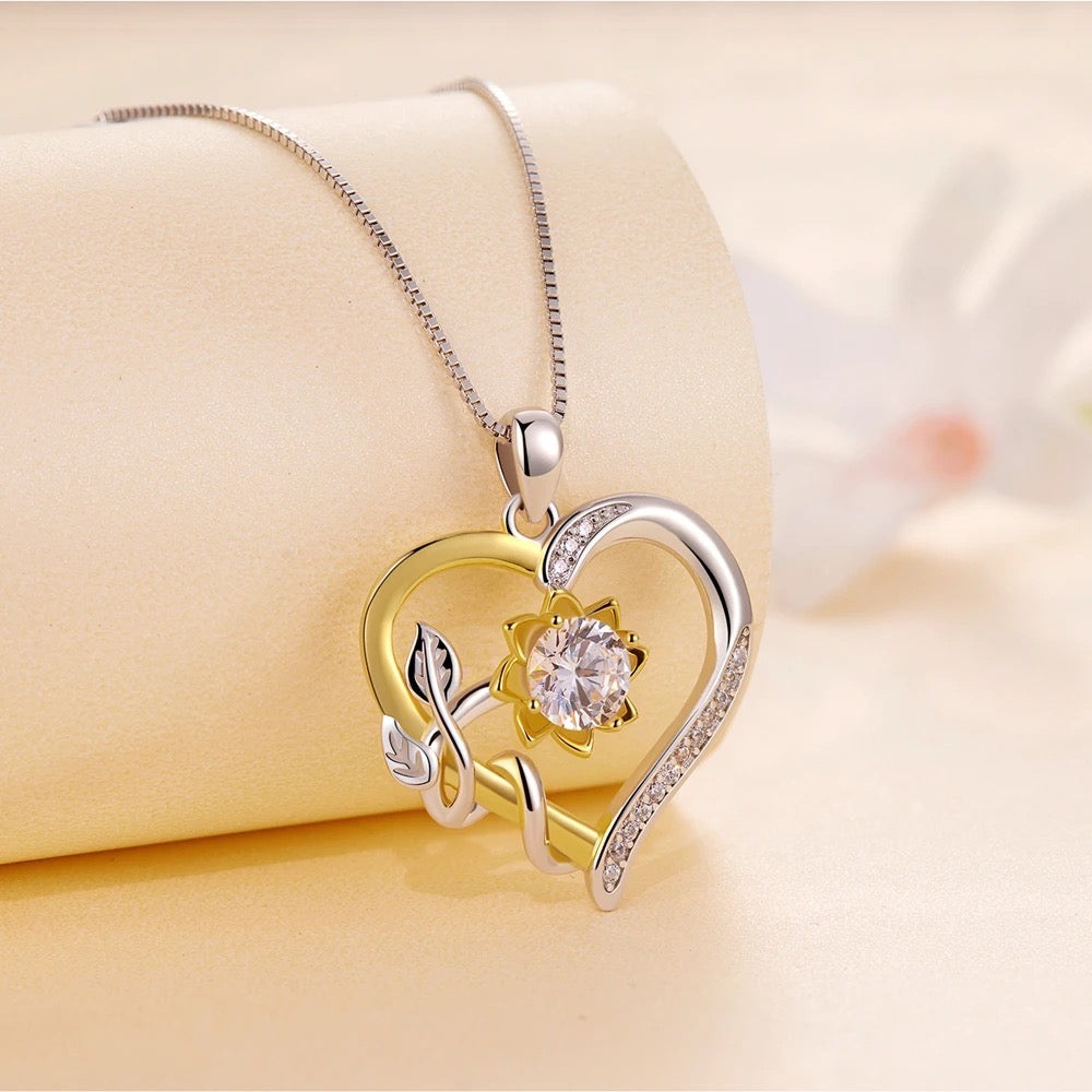 Sterling Silver Sunflower Heart Necklace
