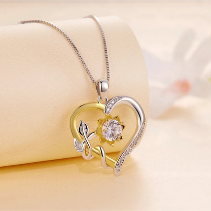 Sterling Silver Sunflower Heart Necklace