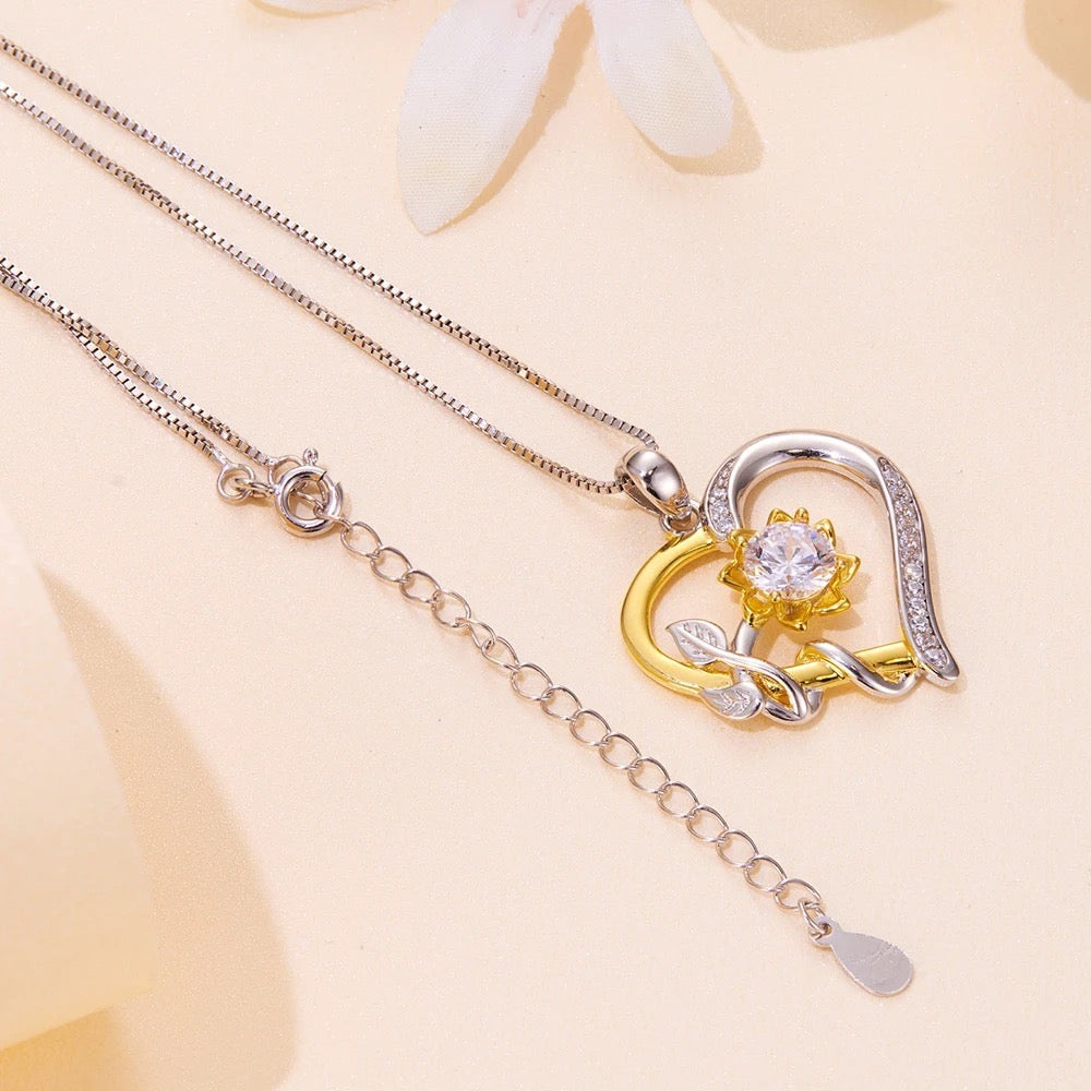 Sterling Silver Sunflower Heart Necklace