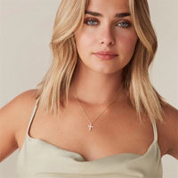 Gold Plated Sterling Silver Cubic Zirconia Cross Pendant Necklace