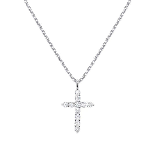 Gold Plated Sterling Silver Cubic Zirconia Cross Pendant Necklace