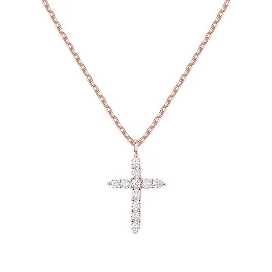 Gold Plated Sterling Silver Cubic Zirconia Cross Pendant Necklace