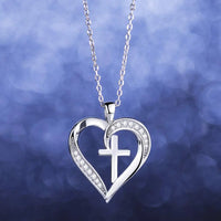 Sterling Silver Heart & Cross Pendant Necklace