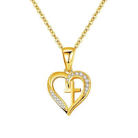 Sterling Silver Heart & Cross Pendant Necklace
