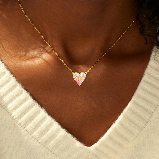 Gold Plated Sterling Silver Pink Heart Necklace
