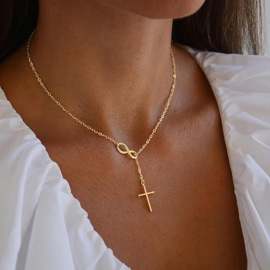 Gold Plated Sterling Silver Infinity Cross Necklace