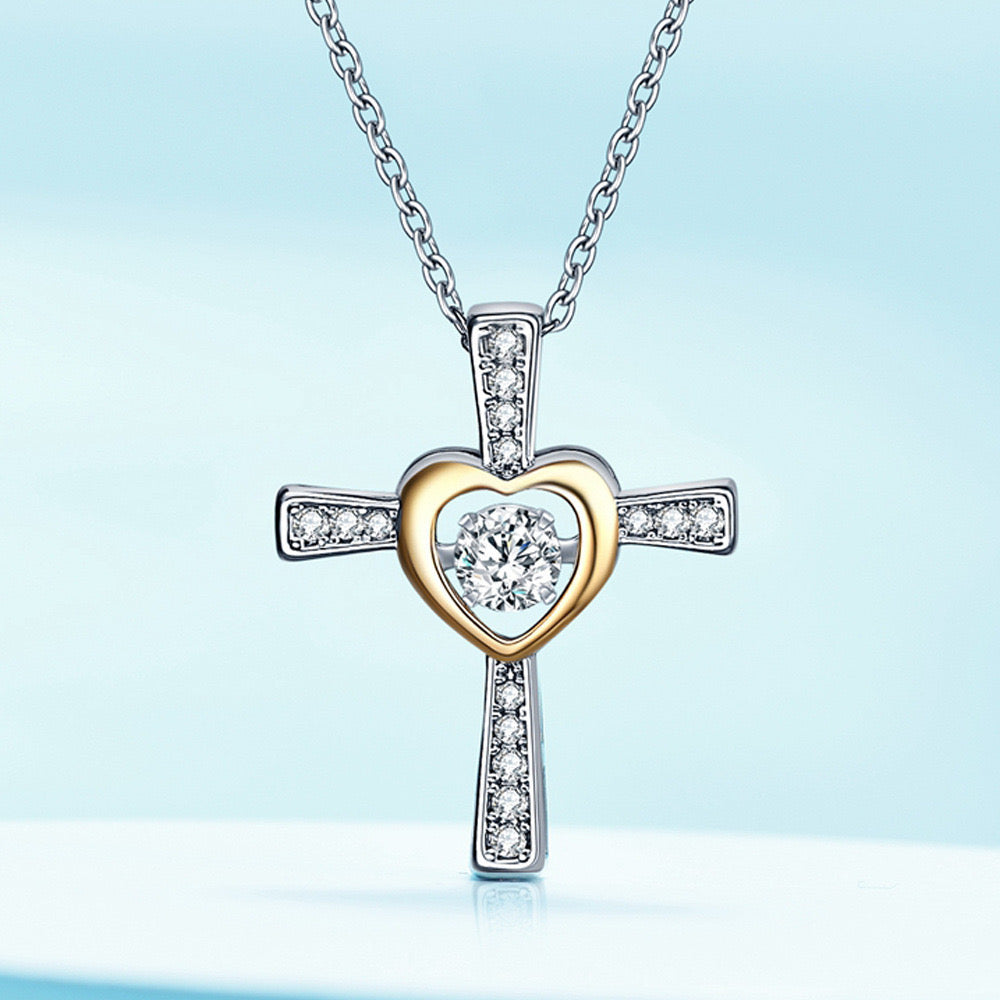 Sterling Silver Faith Hope Love Cross Necklace with Cubic Zirconia