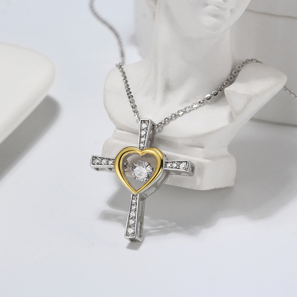 Sterling Silver Faith Hope Love Cross Necklace with Cubic Zirconia