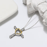 Sterling Silver Faith Hope Love Cross Necklace with Cubic Zirconia