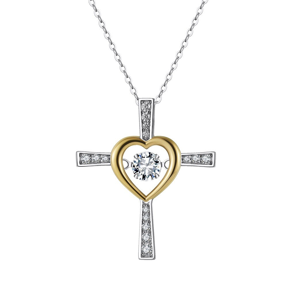 Sterling Silver Faith Hope Love Cross Necklace with Cubic Zirconia
