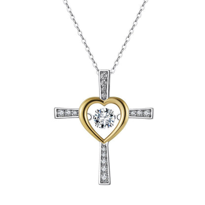 Sterling Silver Faith Hope Love Cross Necklace with Cubic Zirconia