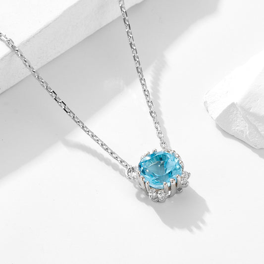 Sterling Silver Round Natural Topaz Necklace