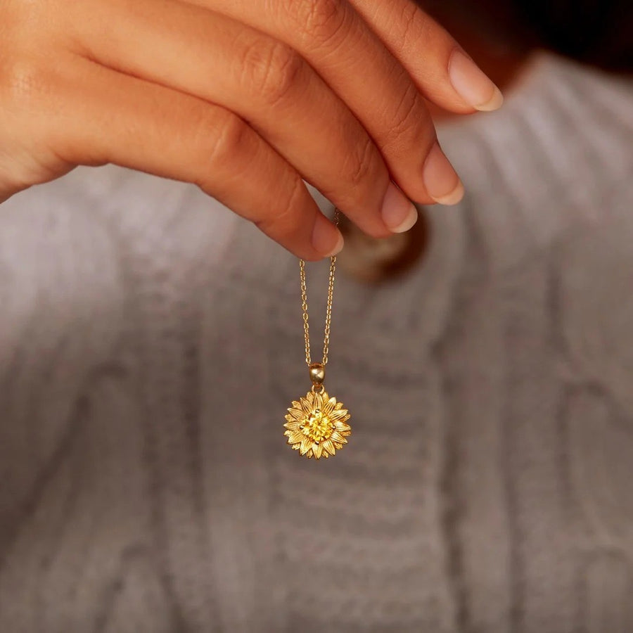 Gold Plated Sterling Silver Sunflower Necklace with Cubic Zirconia