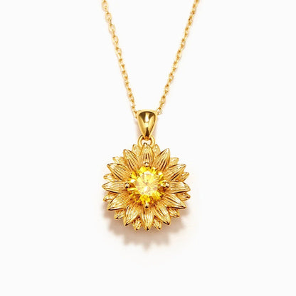 Gold Plated Sterling Silver Sunflower Necklace with Cubic Zirconia