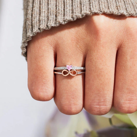 Pink Heart Rose Gold & Silver Infinity Ring