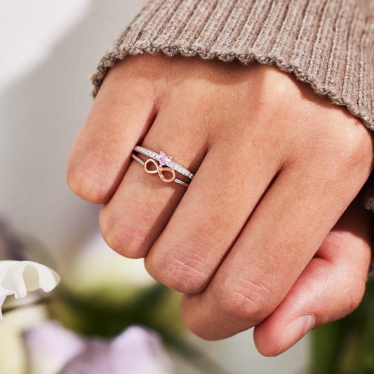 Pink Heart Rose Gold & Silver Infinity Ring