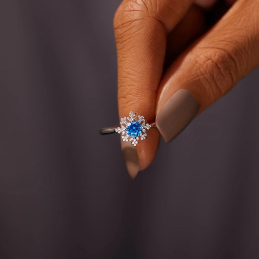 Sterling Silver Blue Cubic Zirconia Snowflake Ring