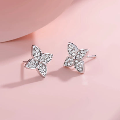Sterling Silver Clover Flower Stud Earrings