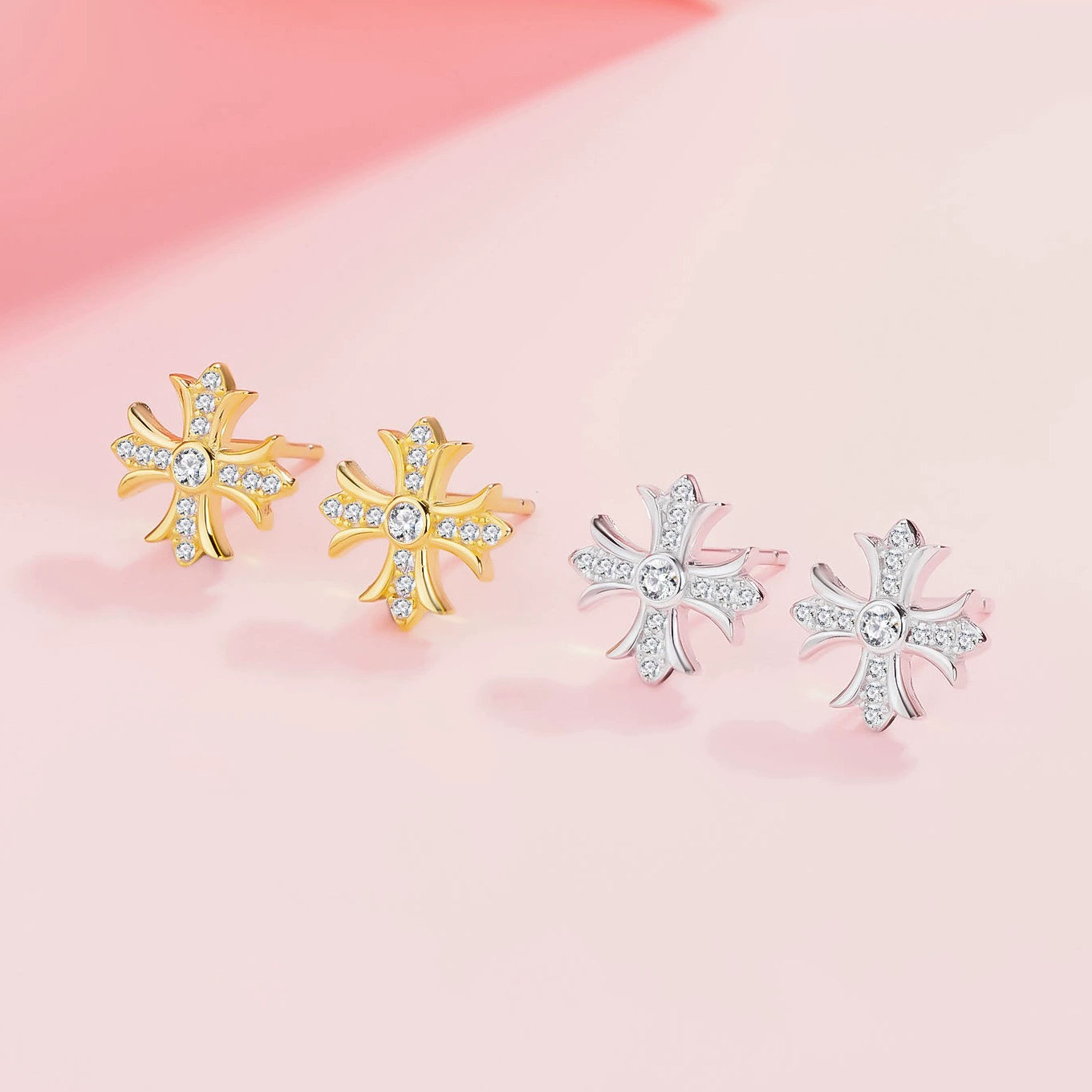 Sterling Silver Elegant Cross Stud Earrings