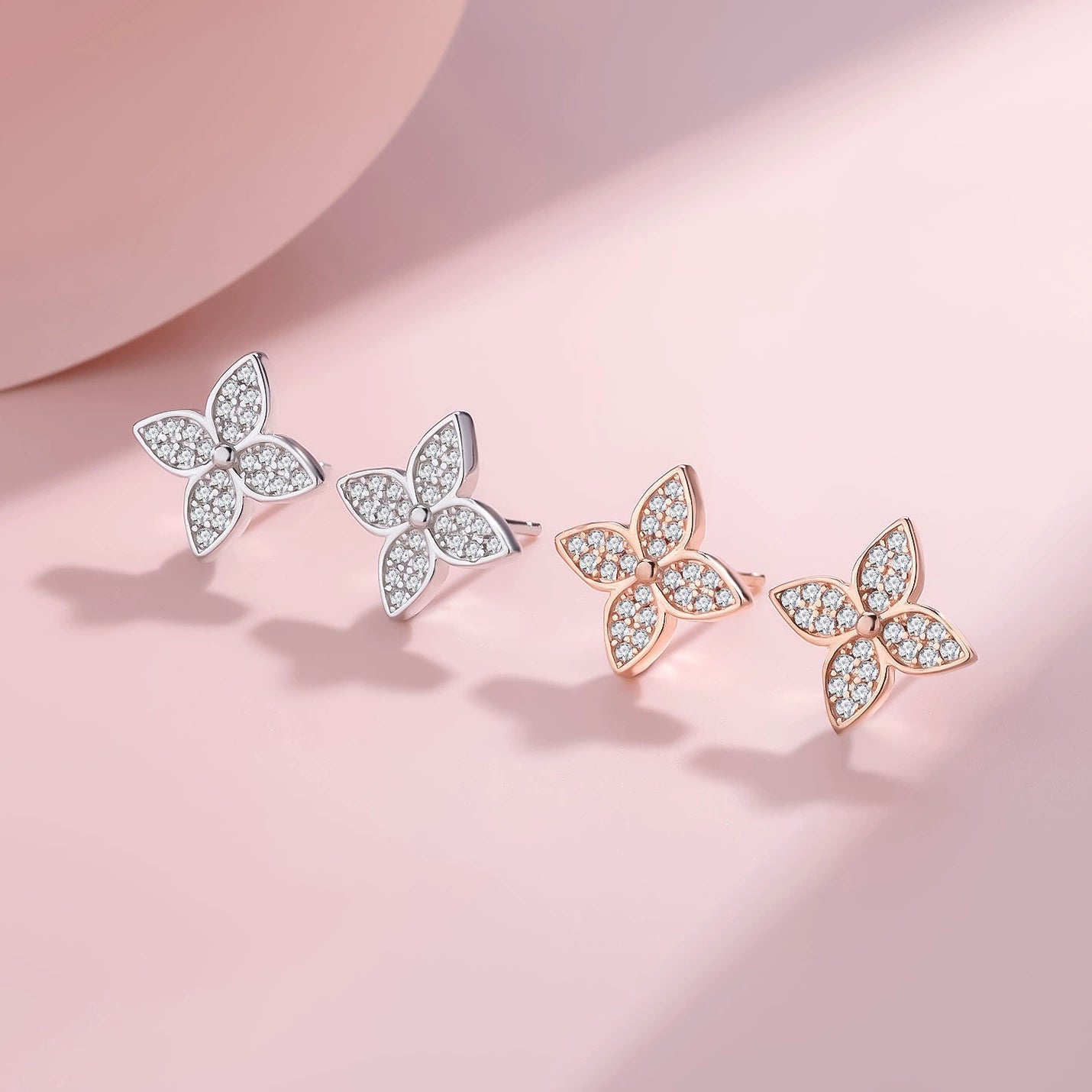 Sterling Silver Clover Flower Stud Earrings