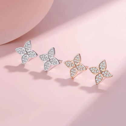 Sterling Silver Clover Flower Stud Earrings