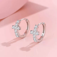 Sterling Silver Cross Hoop Earrings