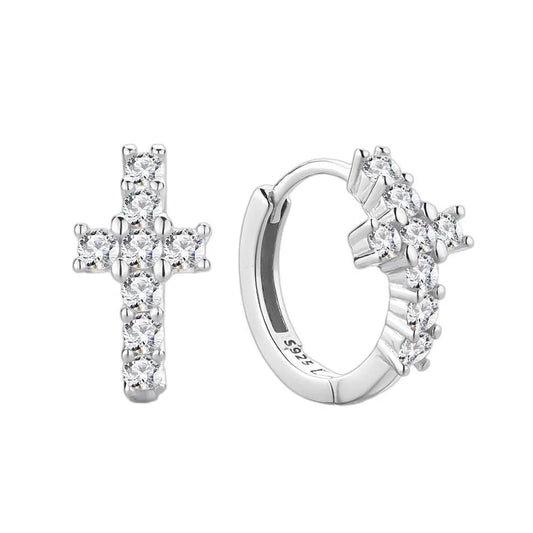 Sterling Silver Cross Hoop Earrings