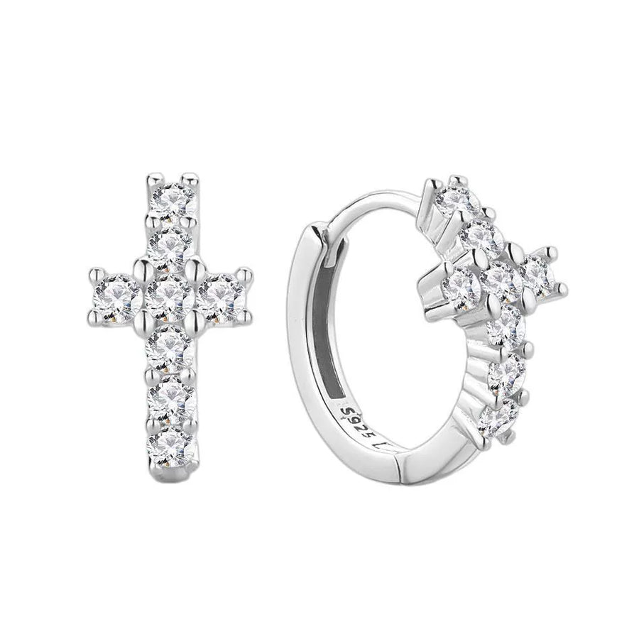 Sterling Silver Cross Hoop Earrings