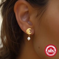 Gold Plated Sterling Silver Half Moon Star Stud Earrings