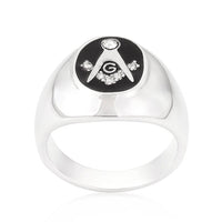 Rhodium-Plated Onyx Masonic Ring